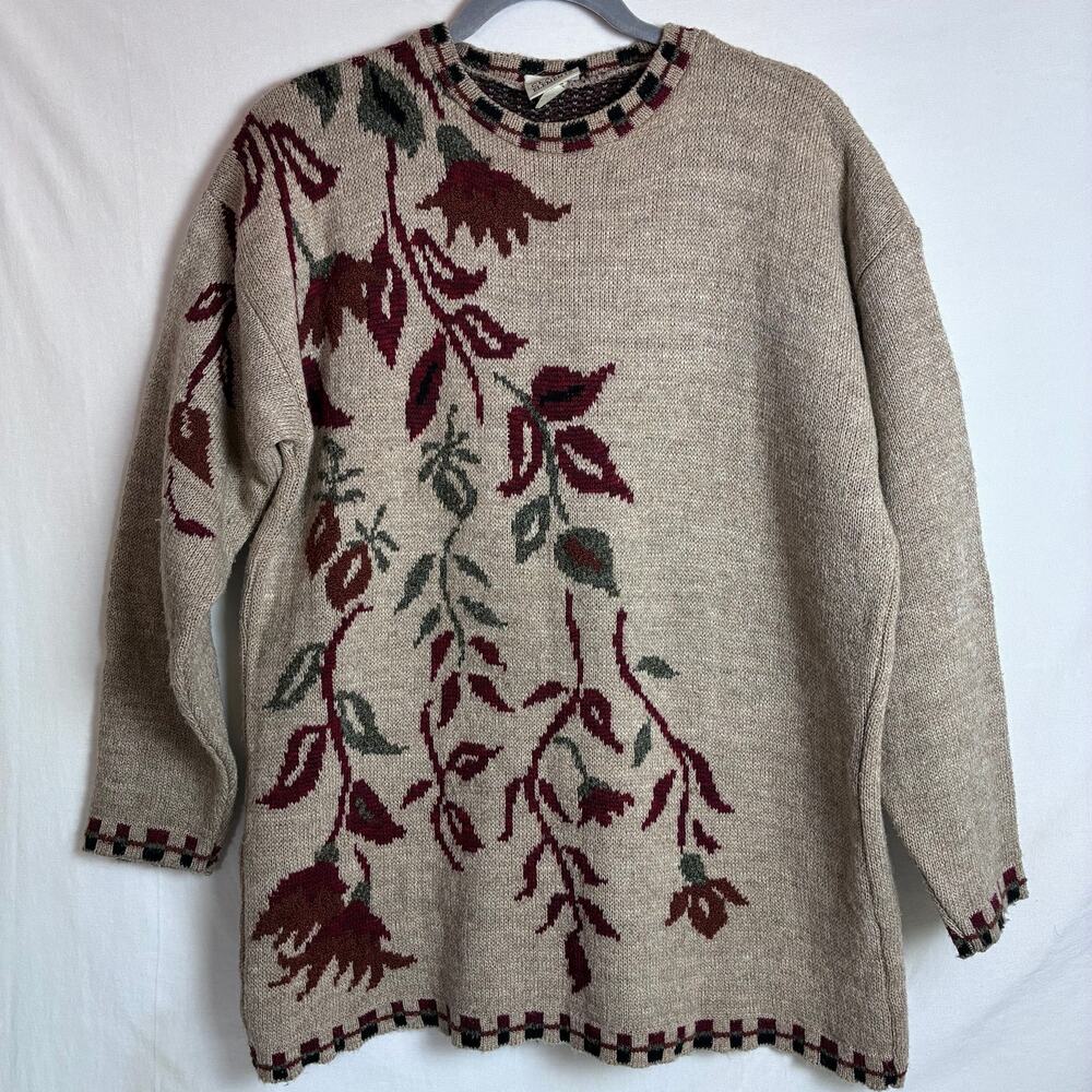 Vintage 90s Classic Elements Floral Vine Knit Sweater Medium Made in USA